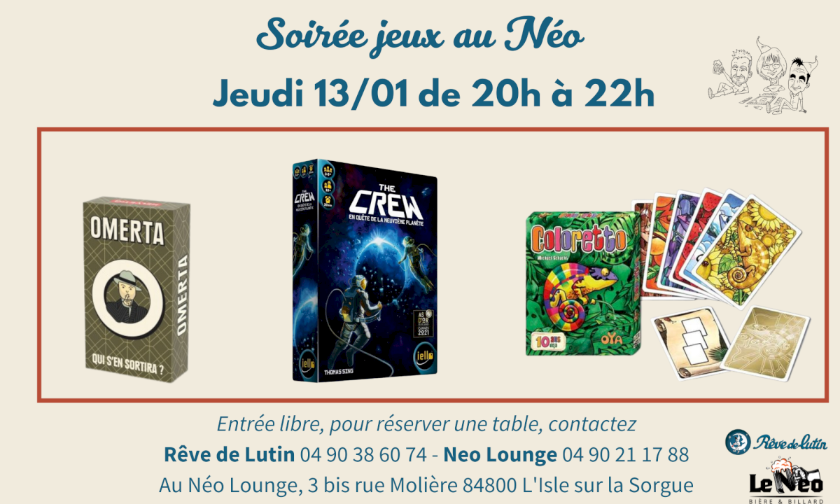 Soirée jeux de société du 13 janvier 2022 au Néo Lounge