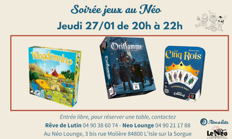 Soirée jeux de société du jeudi 27 janvier 2022 au Néo Lounge