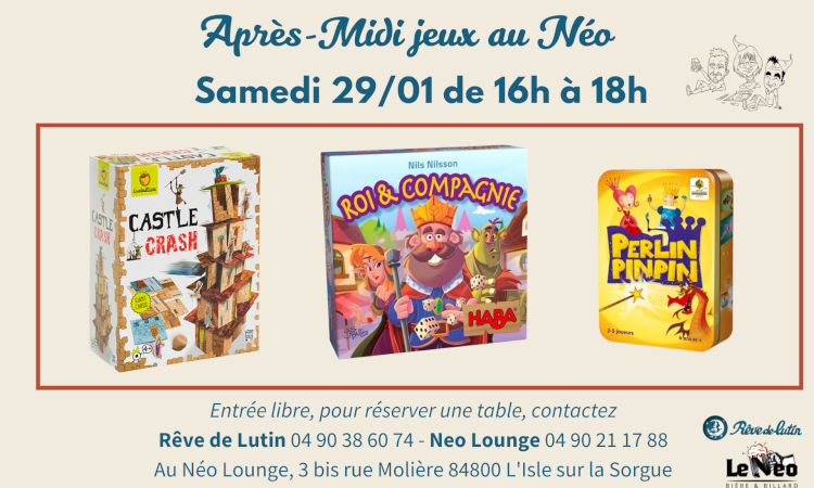Après-midi jeux de société le samedi 29 janvier 2022 au Néo Lounge