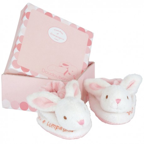 Coffret  Chaussons Lapin Rose avec Hochet 0-6 mois