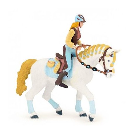 Figurine Cheval de la Cavalière Fashion Bleue