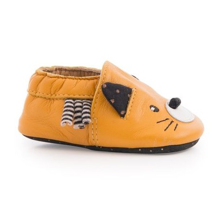 Chaussons cuir Chat moutarde Les Moustaches  12-18M