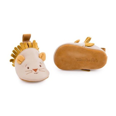 Chaussons cuir Lion beige Sous mon baobab 0-6M