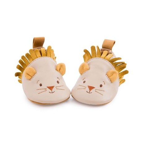 Chaussons cuir Lion beige Sous mon baobab 6-12M