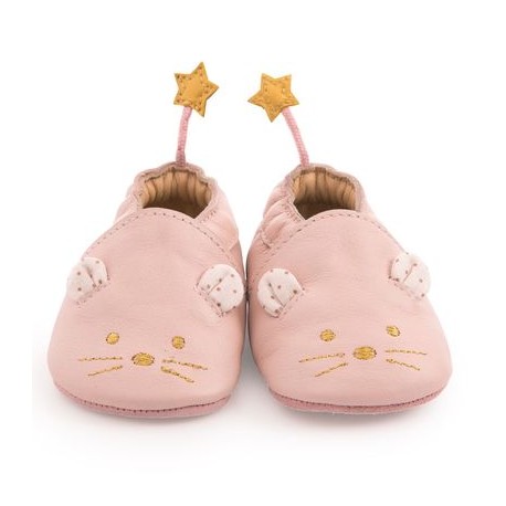 Chaussons cuir Souris rose Il était une Fois  0-6M