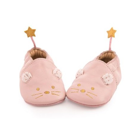 Chaussons cuir Souris rose Il était une Fois  0-6M