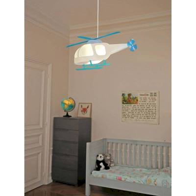 Lampe suspension hélicoptère blanche et turquoise - Coudert