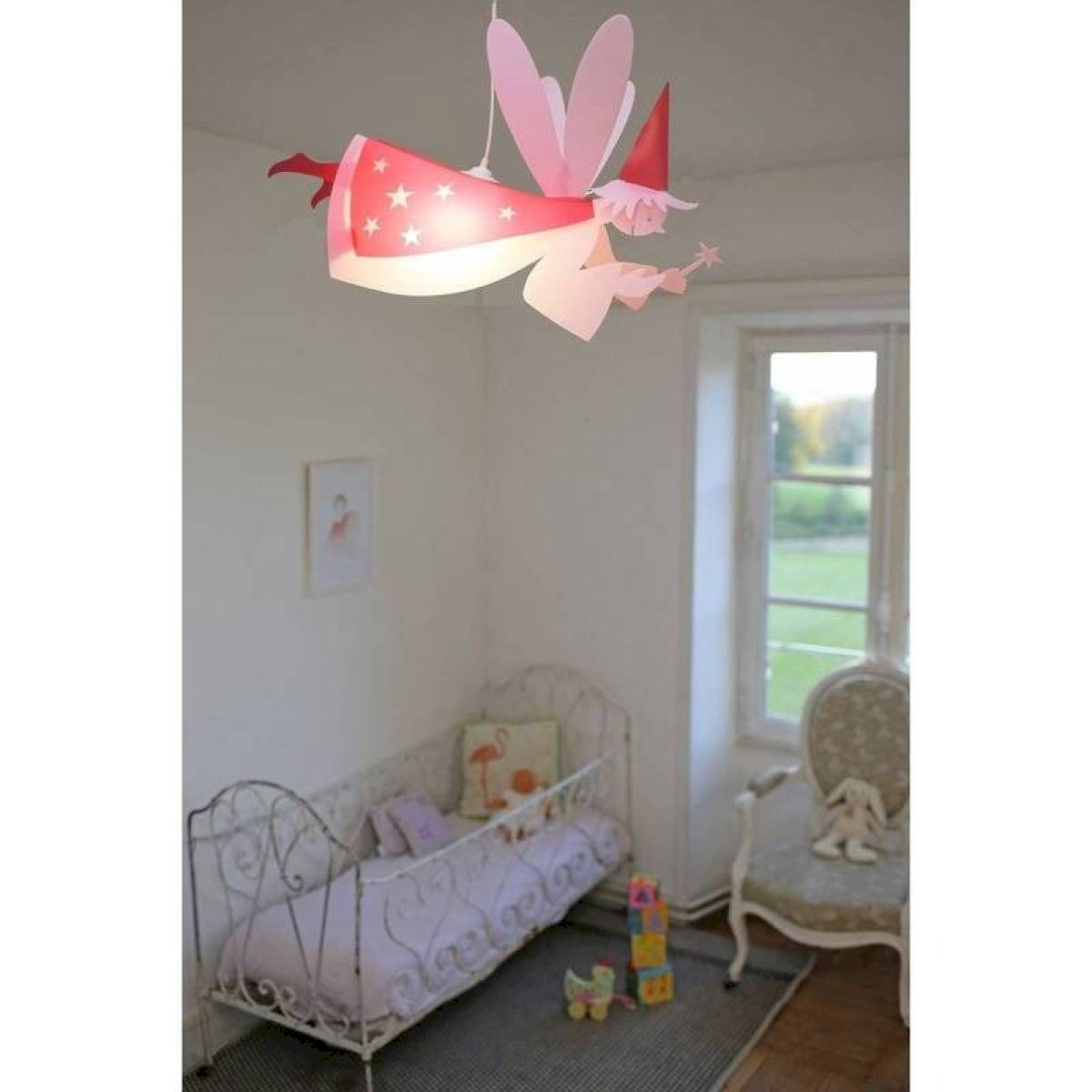 lampe suspension enfant fée rose et framboise - Coudert