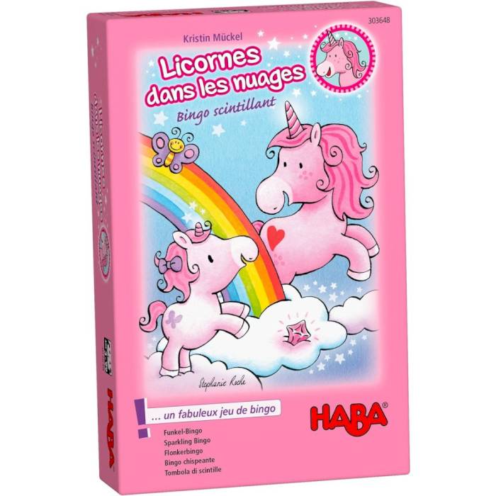 Jeu de Bingo scintillant Licornes dans les nuages
