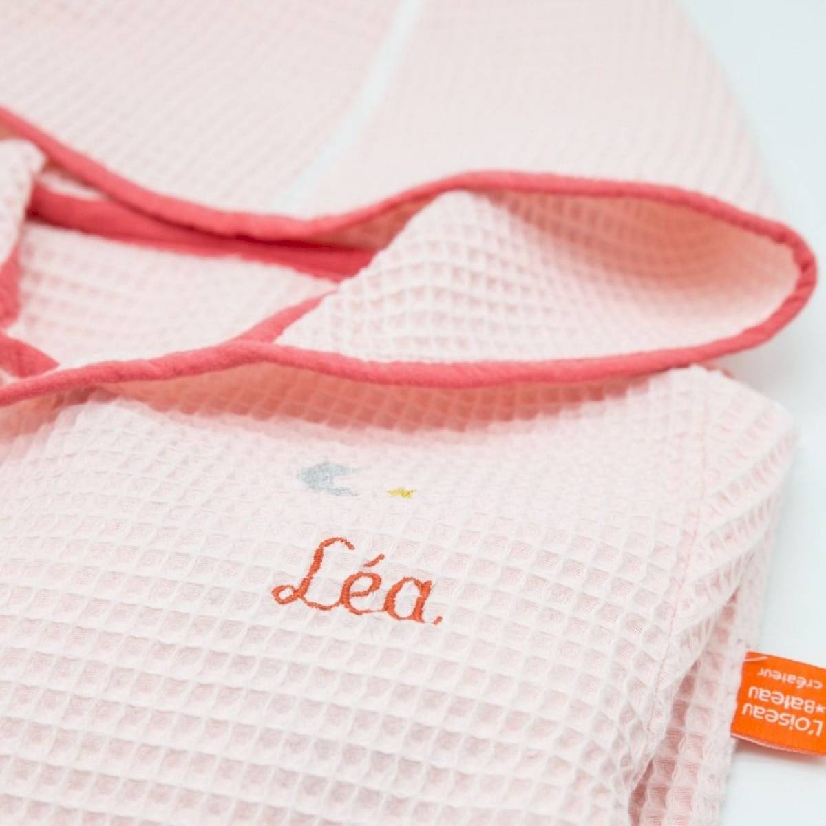 Peignoir kimono personnalisé nid d'abeille rose pale