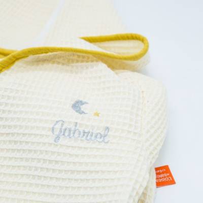 Peignoir kimono personnalisé nid d'abeille écru