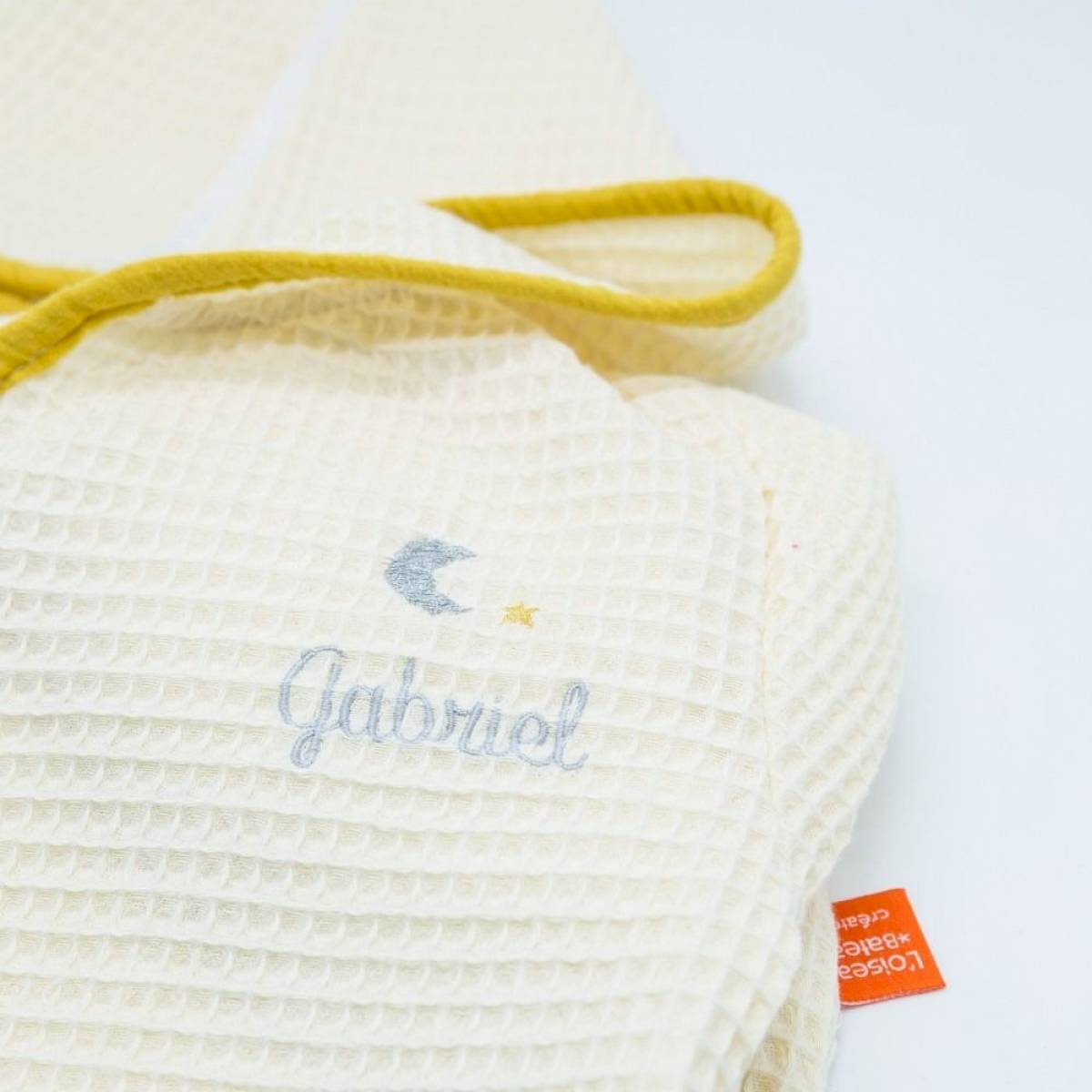 Peignoir kimono personnalisé nid d'abeille écru