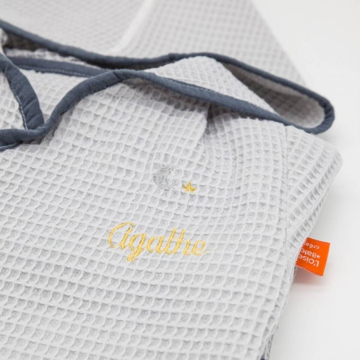Peignoir kimono personnalisé nid d'abeille gris clair