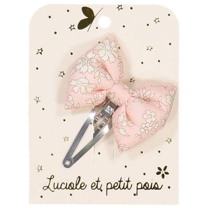 Barrette noeud papillon Liberty rose clair