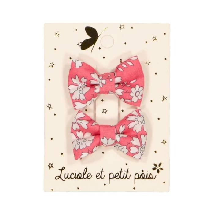Barrettes mini papillon Liberty framboise