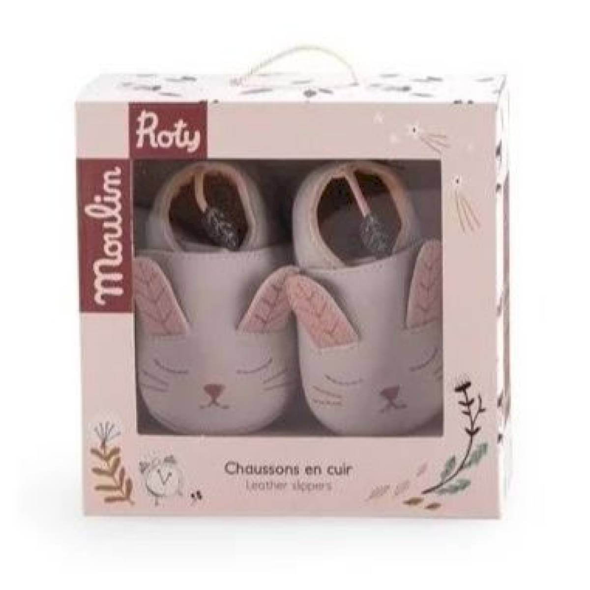 Chaussons Cuir Lapin Gris 0/6 m