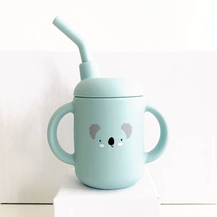 Verre à paille en silicone Koala bleu ciel