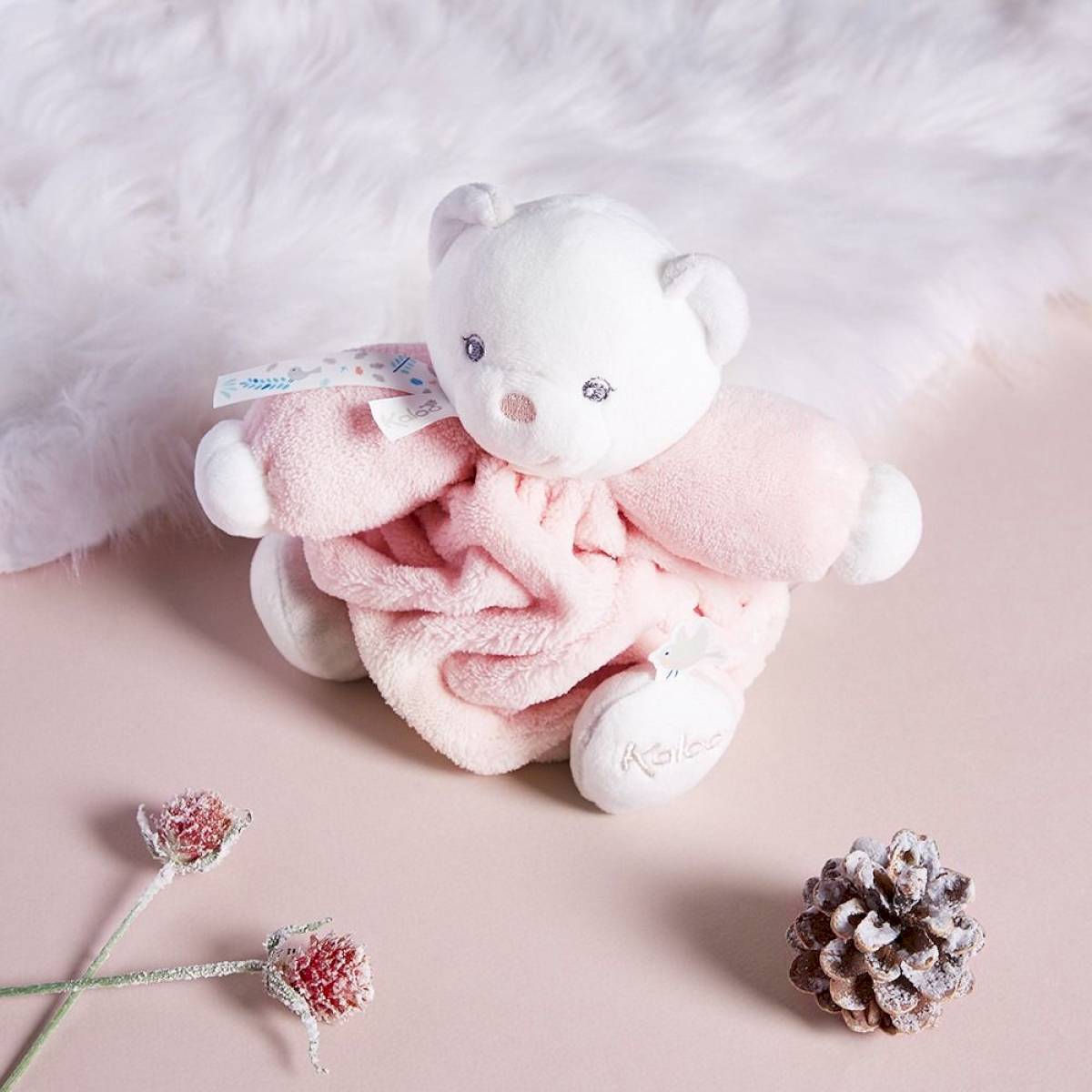 Peluche ourson Patapouf rose poudré 20 cm