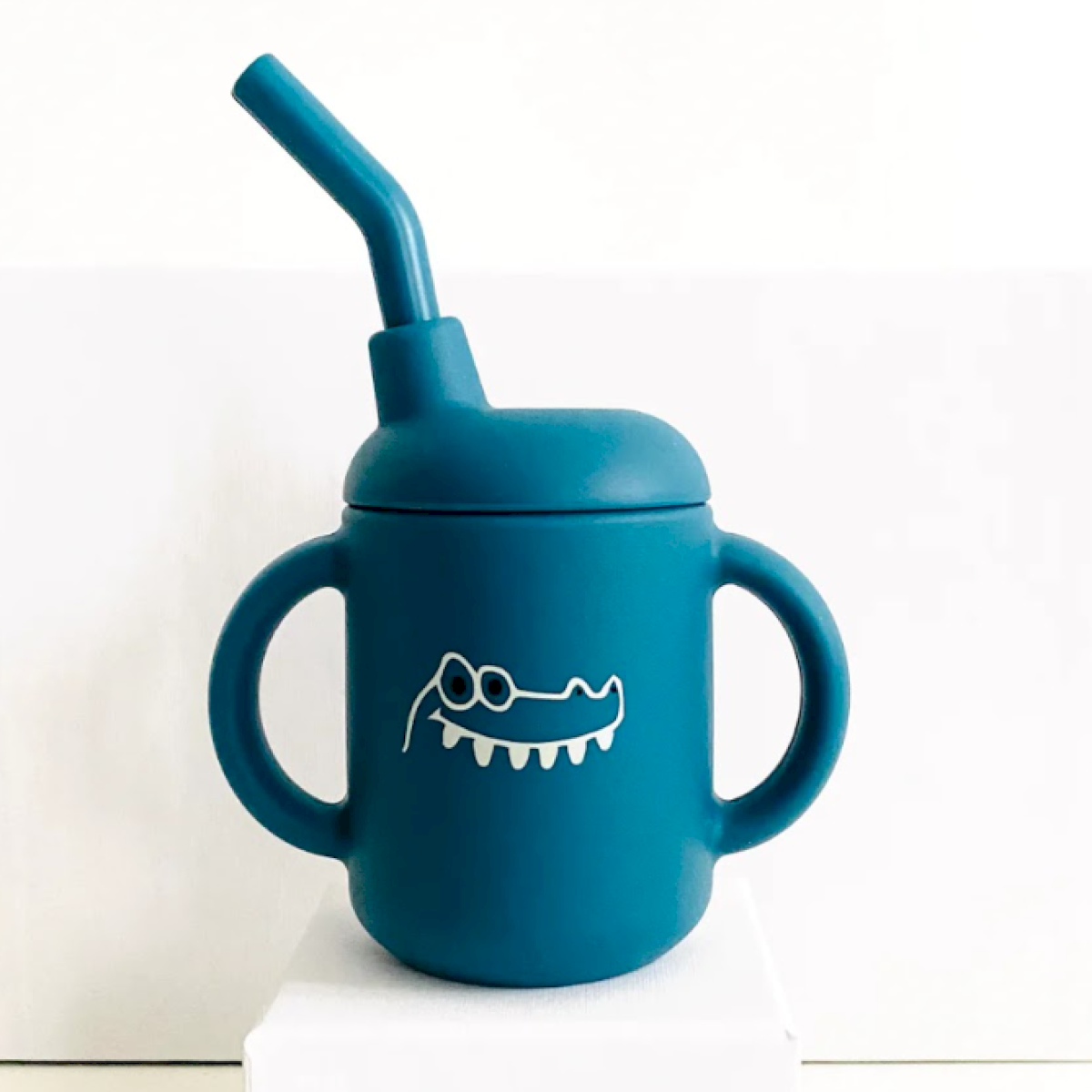 Coffret repas en silicone bleu pétrole - Assiette/Couverts/Verre