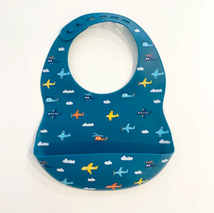 Bavoir en silicone Avion Bleu