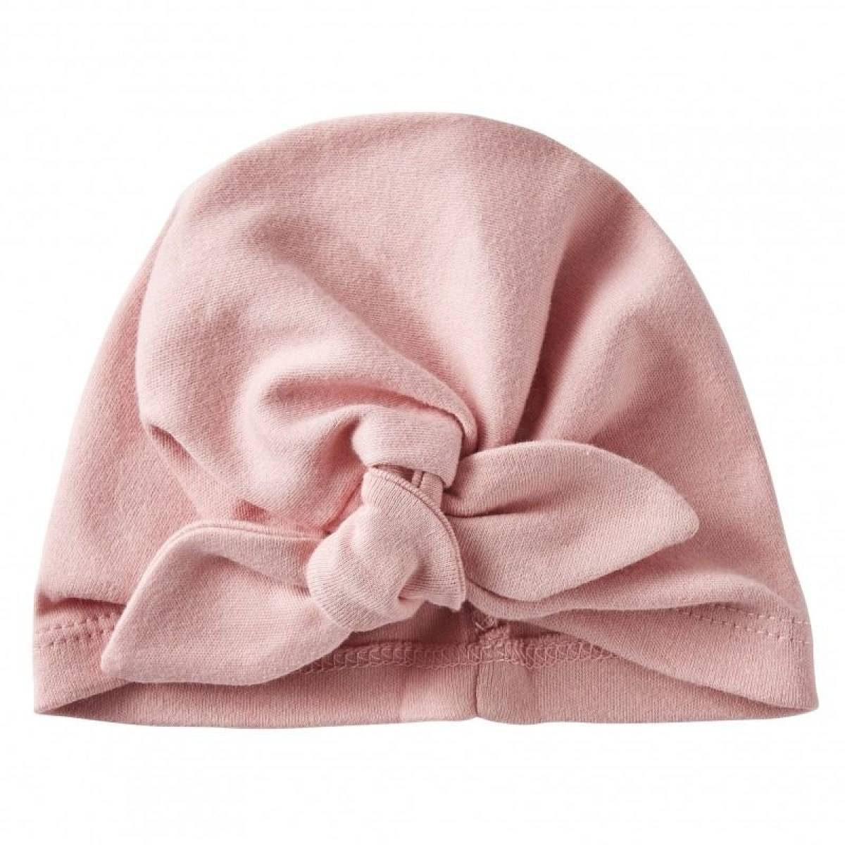 Bonnet naissance forme turban rose pastel