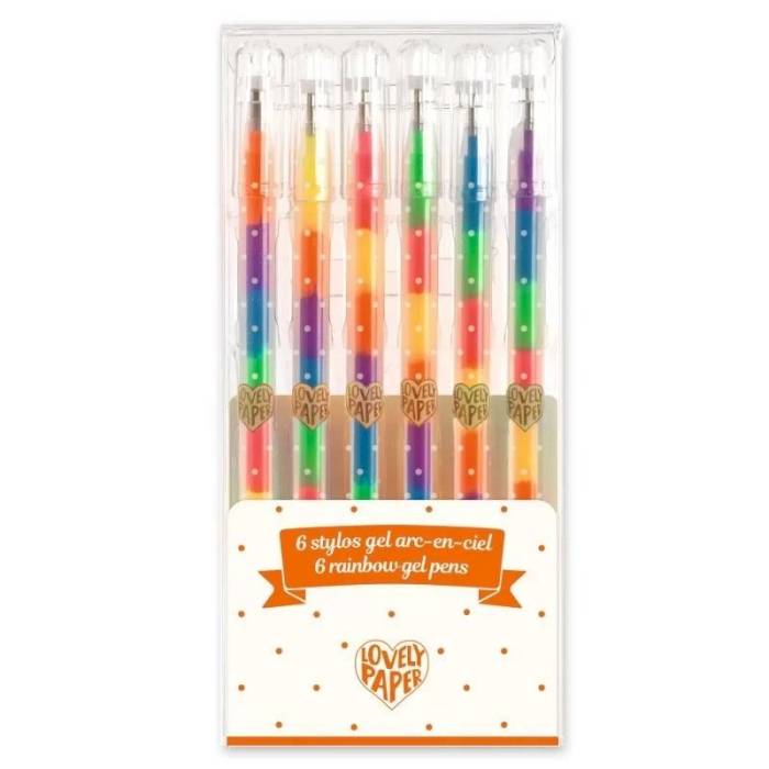 6 stylos gel arc-en-ciel