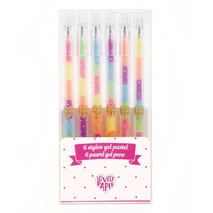 6 stylos gel pastel