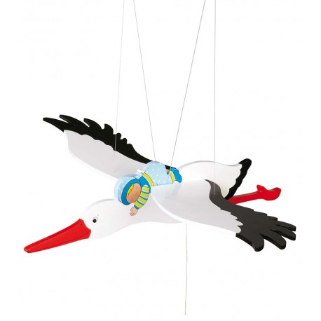 Mobile cigogne avec bébé bleu