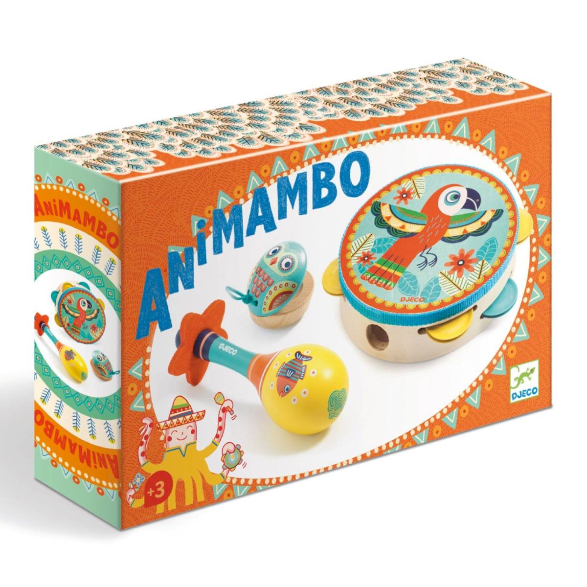 Set de 3 instruments Tambourin-maracas-castagnettes Animambo