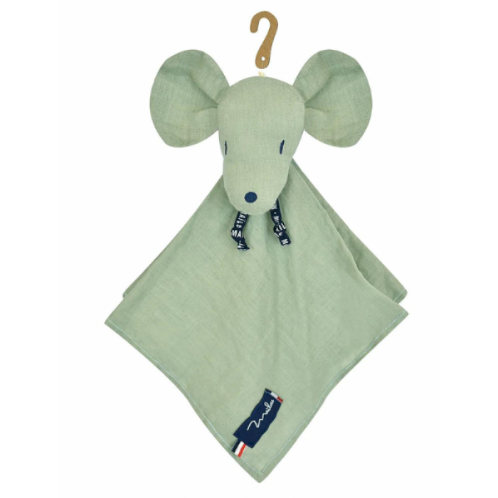 Doudou souris vert sauge en lin - Perlipopette