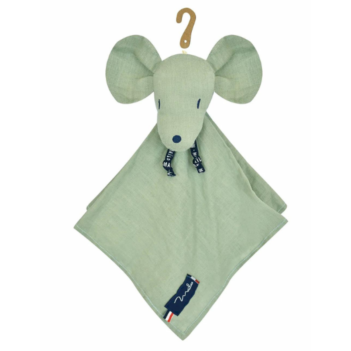 Doudou souris vert sauge en lin - Perlipopette