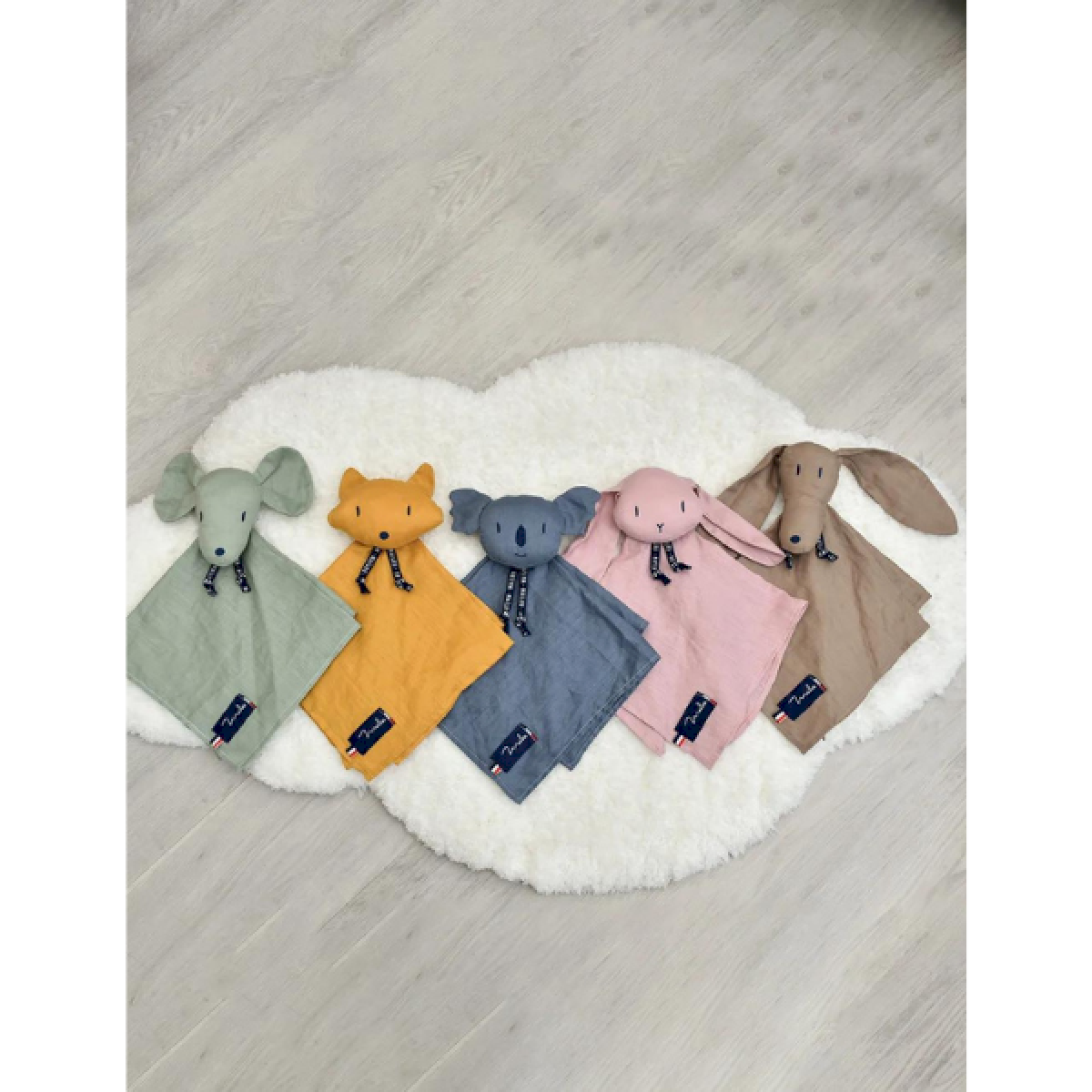 Doudou souris vert sauge en lin - Perlipopette