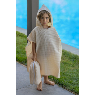 Poncho de bain en nid d'abeille ivoire