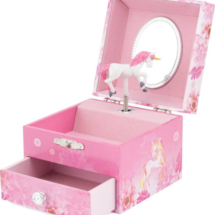 Boite à bijoux musicale Licorne Fleurs