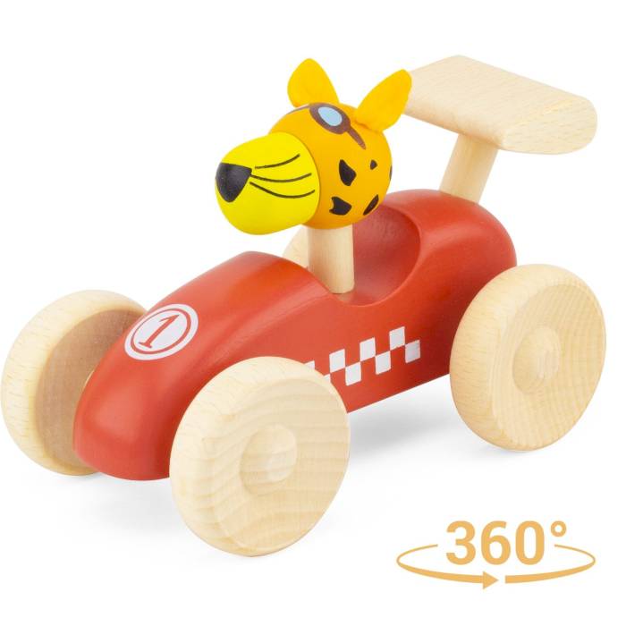Voiture de course en bois rouge
