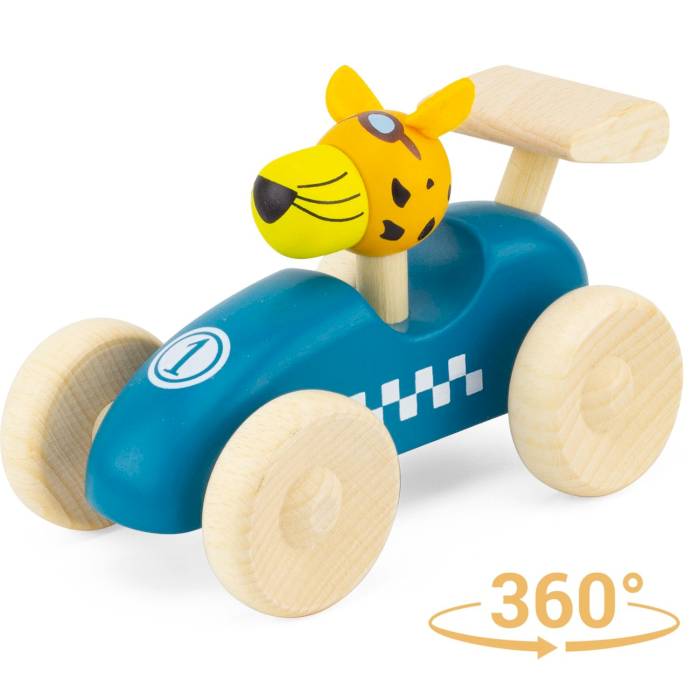 Voiture de course en bois Bleu