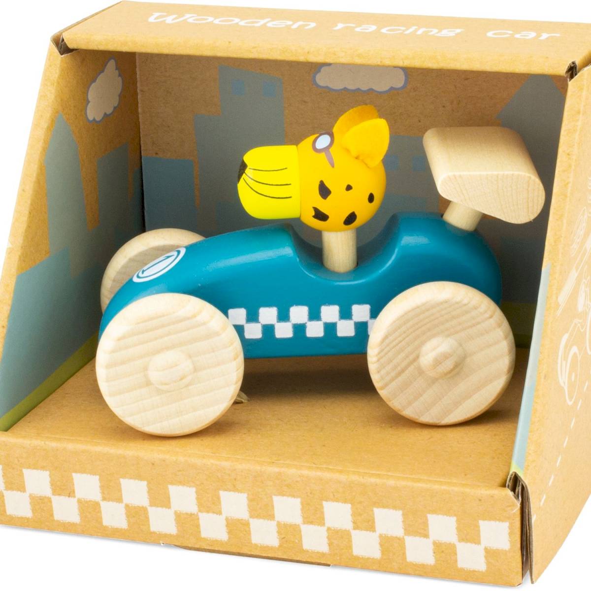Voiture de course en bois Bleu