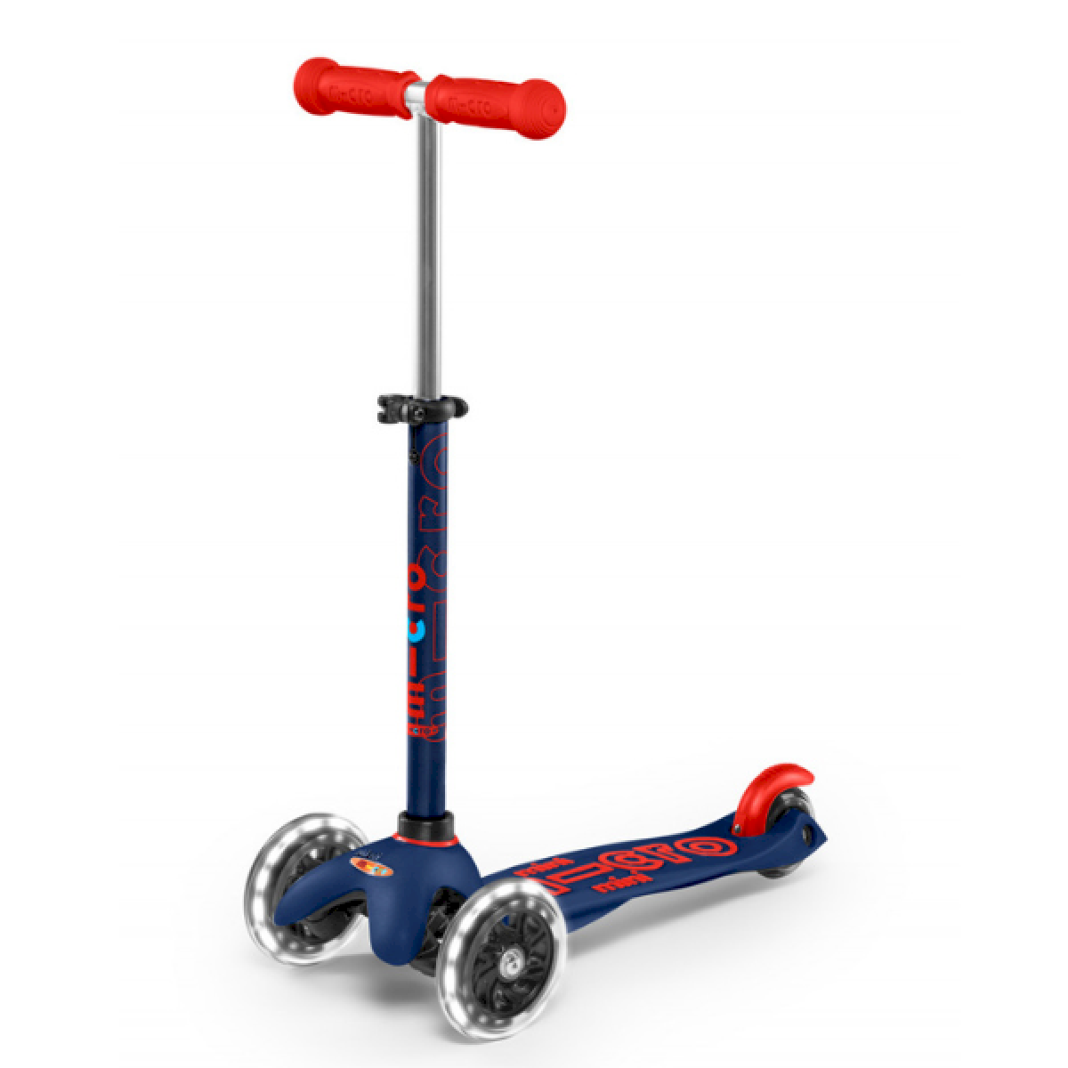 Trottinette 3 roues mini Micro Deluxe bleu marine et rouge Led