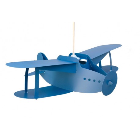 Lampe suspension avion biplan bleu