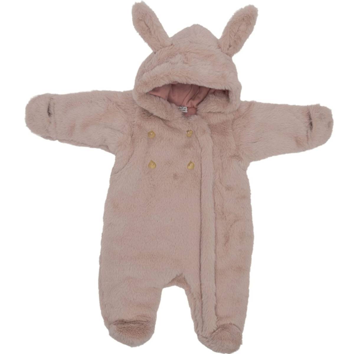 Combi pilote Lapin fausse fourrure rose pétale 3-6 mois
