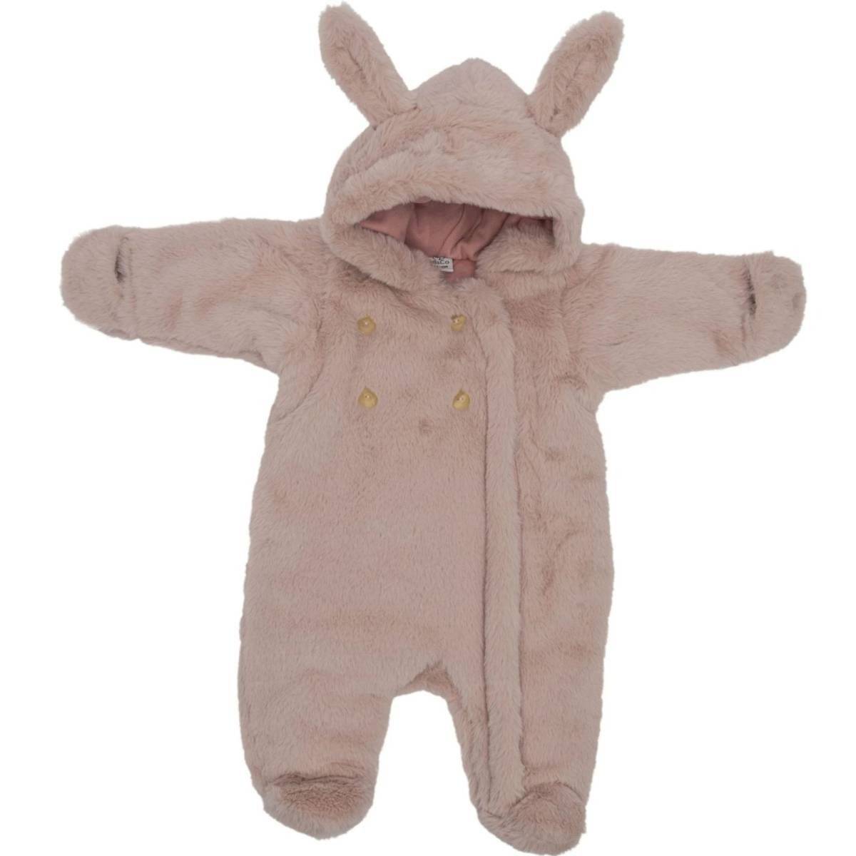 Combi pilote Lapin fausse fourrure rose pétale 6-12 mois