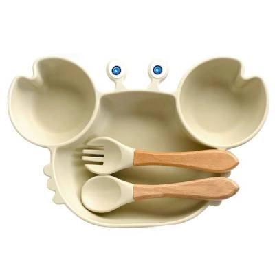 Coffret repas en silicone beige - Assiette/Couverts/Verre