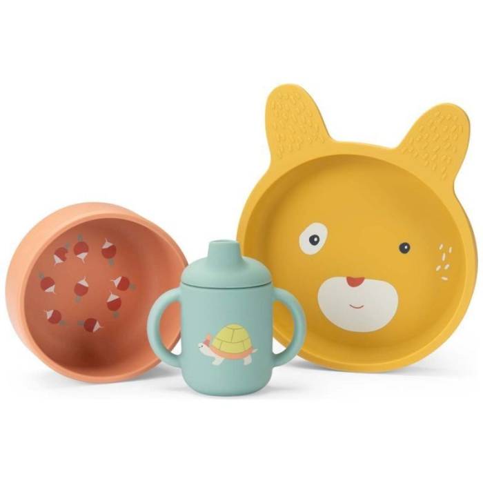Set vaisselle en silicone Trois Petits Lapins