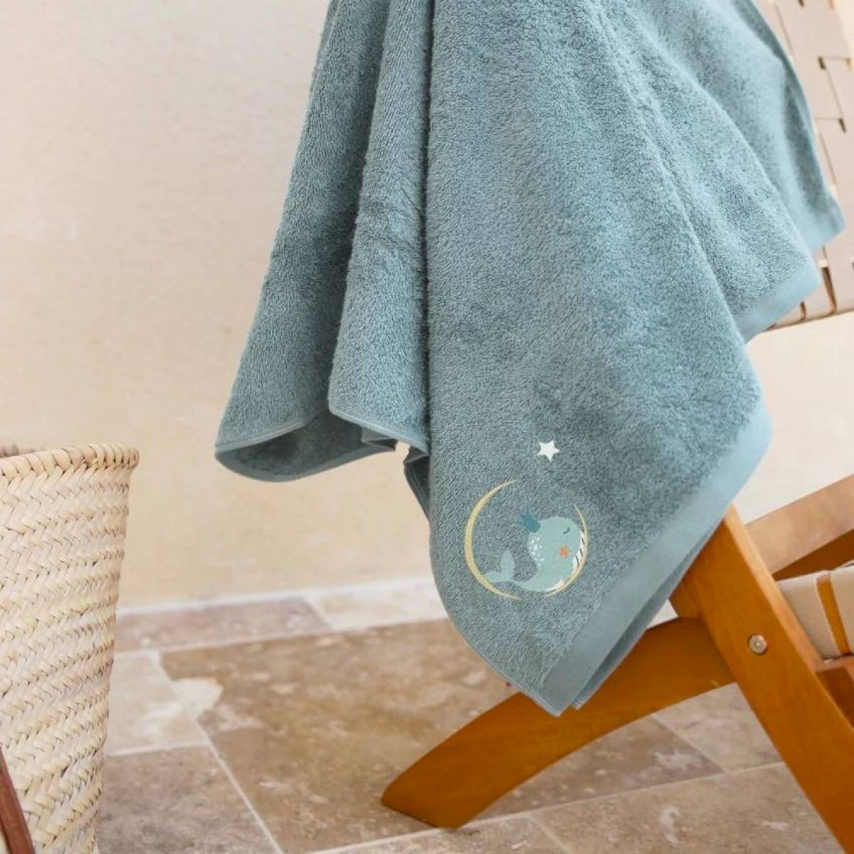 Serviette de bain Baleine lagon bleu 70x140cm