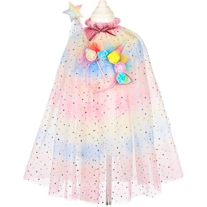 Déguisement de Licorne 3-4 ans : cape, serre tête et baguette Déguisement de Licorne 3-4 ans : cape, serre tête et baguette