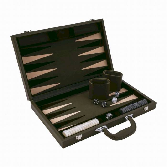 Backgammon en cuir vegan kaki 38cm Backgammon en cuir vegan kaki 38cm