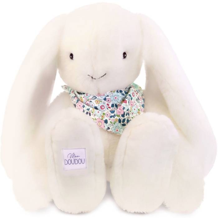 Peluche Lapin Fleurette Blanc 50cm