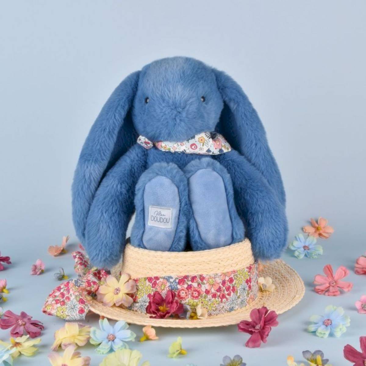 Peluche Lapin Fleurette bleu 35cm