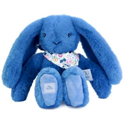 Peluche Lapin Fleurette Bleu 25cm