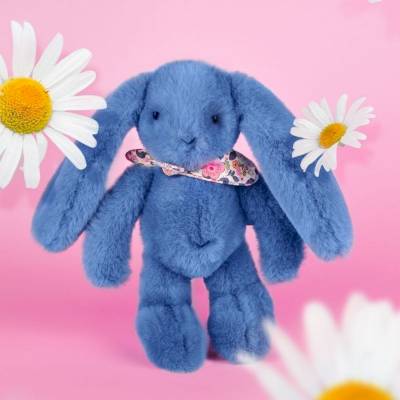 Peluche Lapin Fleurette Bleu 25cm